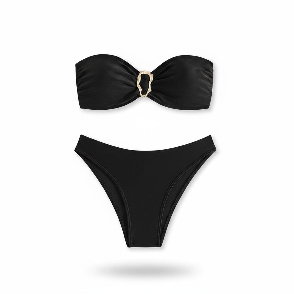 Strapless Bikini Sets Tube Tie Back Mid Rise - Small - Black